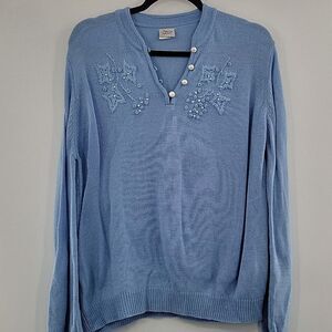 3 For$20 Adrain Delafield Blue Sweater w/ perls size M